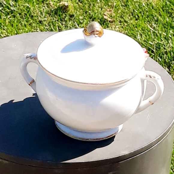 Vintage Japan Ceramic Sugar Bowl with 3D Rose - Picture 5 of 10